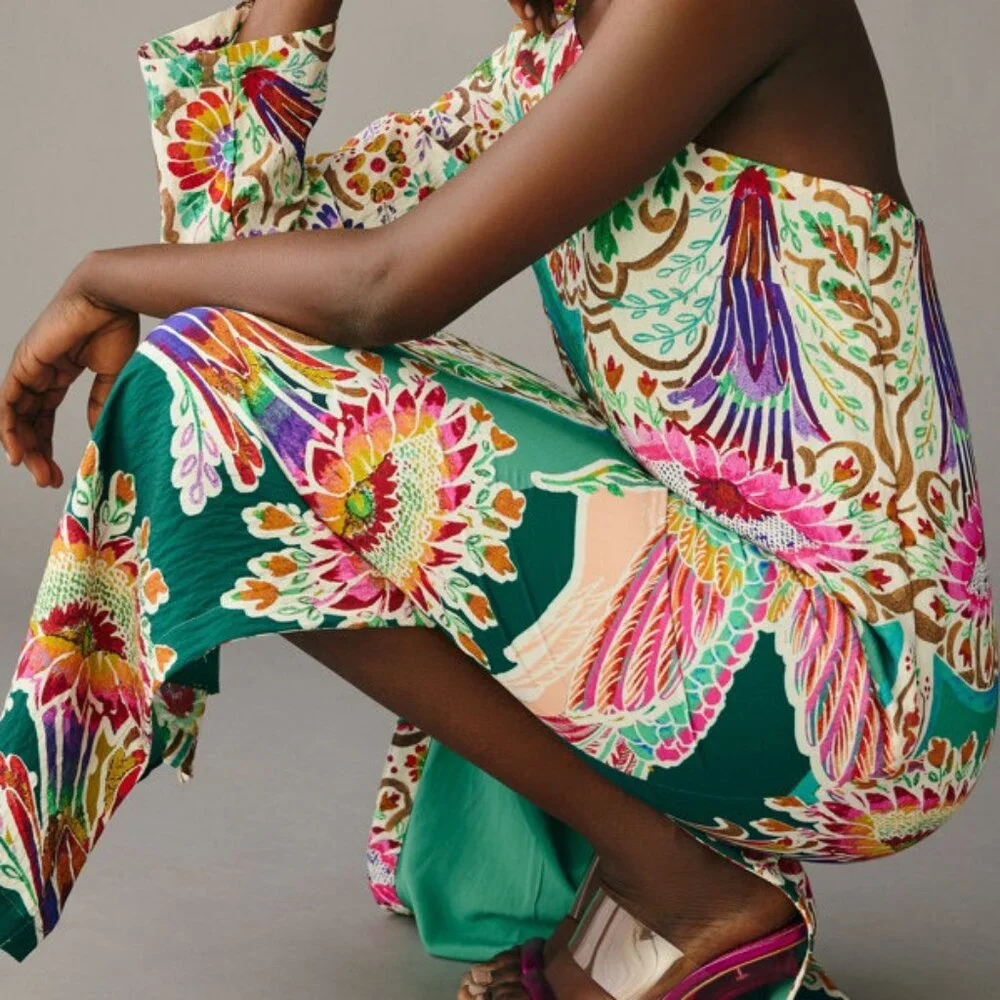 Anthropologie One Shoulder Bird Floral Print Midi Maxi Dress - Picture 3 of 9